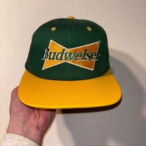 Vtg Budweiser King Of Beer Promo 90’s Trucker SnapBack Hat USA Green Yellow